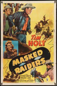 4a546 MASKED RAIDERS style A 1sh '49 cowboys Tom Tyler & Richard Martin!