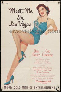 4a554 MEET ME IN LAS VEGAS 1sh '56 super sexy full-length showgirl Cyd Charisse in skimpy outfit!