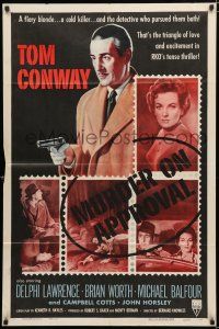 4a578 MURDER ON APPROVAL style A 1sh '56 art of detective Tom Conway w/pistol, English noir!