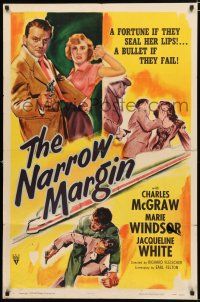 4a593 NARROW MARGIN style A 1sh '52 Richard Fleischer classic film noir, McGraw, Windsor!