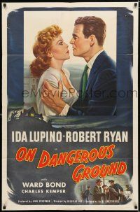 4a619 ON DANGEROUS GROUND 1sh '51 Nicholas Ray noir classic, art of Robert Ryan & Ida Lupino!