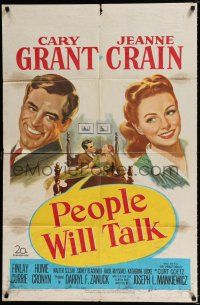 4a648 PEOPLE WILL TALK 1sh '51 great artwork of Cary Grant & pretty Jeanne Crain!