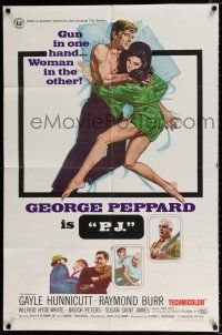 4a633 P.J. 1sh '68 George Peppard has a gun in one hand and a sexy woman in the other!