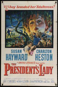 4a672 PRESIDENT'S LADY 1sh '53 stone litho art of adulteress Susan Hayward & Charlton Heston!