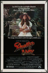4a673 PRETTY BABY 1sh '78 directed by Louis Malle, young Brooke Shields sitting with doll!
