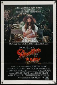 4a674 PRETTY BABY int'l 1sh '78 directed by Louis Malle, young Brooke Shields sitting with doll!
