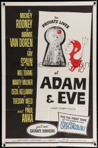 4a678 PRIVATE LIVES OF ADAM & EVE 1sh '60 wacky art of sexy Mamie Van Doren & devil Mickey Rooney!