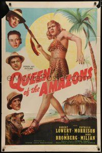 4a684 QUEEN OF THE AMAZONS 1sh '47 Robert Lowery, Patricia Morrison, art of sexy jungle warrior!