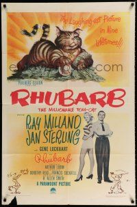 4a700 RHUBARB 1sh '51 New York baseball team owned by cat, sexy Jan Sterling!