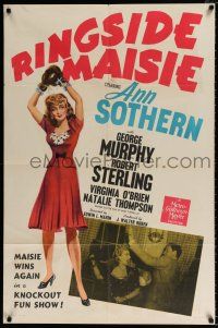 4a707 RINGSIDE MAISIE 1sh '41 great full-length art of Ann Sothern tapping boxing gloves over head