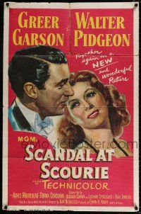 4a742 SCANDAL AT SCOURIE 1sh '53 great close up art of Greer Garson + inset Walter Pidgeon!