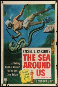 4a747 SEA AROUND US style A 1sh '53 really cool images of scuba divers and undersea creatures!