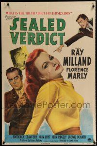 4a749 SEALED VERDICT style A 1sh '48 Ray Milland, sexy Florence Marly ought to hang!