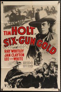 4a779 SIX-GUN GOLD style A 1sh R53 cowboy Tim Holt finds pandemonium in Placer City!