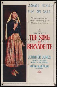 4a798 SONG OF BERNADETTE 1sh R58 artwork of angelic Jennifer Jones by Norman Rockwell!