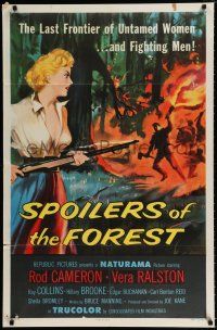 4a806 SPOILERS OF THE FOREST 1sh '57 art of Vera Ralston in the last frontier of untamed women!