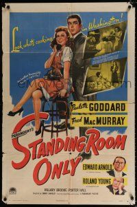 4a818 STANDING ROOM ONLY style A 1sh '44 art of housemaid Paulette Goddard held by Fred MacMurray!
