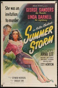 4a845 SUMMER STORM 1sh '44 stone litho of super sexy Linda Darnell & George Sanders!