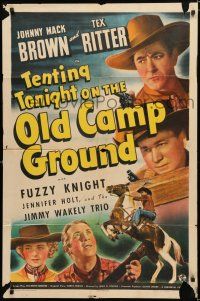 4a866 TENTING TONIGHT ON THE OLD CAMP GROUND 1sh '43 cool art of Johnny Mack Brown & Tex Ritter!