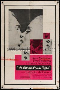 4a877 THOMAS CROWN AFFAIR 1sh '68 best kiss close up of Steve McQueen & sexy Faye Dunaway!