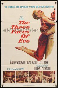 4a880 THREE FACES OF EVE 1sh '57 David Wayne, Joanne Woodward has multiple personalities!