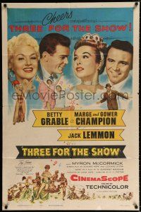 4a881 THREE FOR THE SHOW 1sh '54 Betty Grable, Jack Lemmon, Marge & Gower Champion!