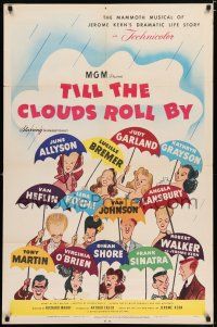 4a886 TILL THE CLOUDS ROLL BY style D 1sh '46 art of 13 all-stars with umbrellas by Al Hirschfeld!
