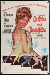 4a937 UPSTAIRS & DOWNSTAIRS 1sh '60 sexy naked Mylene Demongeot covered only by a sheet!