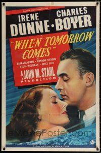 4a962 WHEN TOMORROW COMES style B 1sh '39 great romantic close up of Irene Dunne & Charles Boyer!
