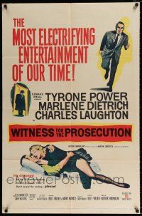 4a975 WITNESS FOR THE PROSECUTION 1sh '58 Billy Wilder, Tyrone Power, Marlene Dietrich!