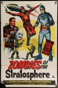 4a997 ZOMBIES OF THE STRATOSPHERE 1sh '52 great artwork image of aliens with guns!