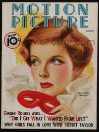 4b217 MOTION PICTURE magazine August 1936 great art of Katharine Hepburn by Charles Sheldon!