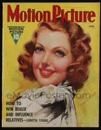 4b219 MOTION PICTURE magazine April 1938 art of Loretta Young by Zoe Mozert, How Disney Does It!