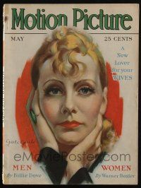 4b200 MOTION PICTURE magazine May 1930 art of Greta Garbo by Marland Stone, Hollywood is Haunted!