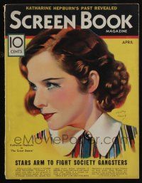 4b241 SCREEN BOOK magazine April 1933 art of Katharine Hepburn by Henry Clive, Jean Harlow myths!