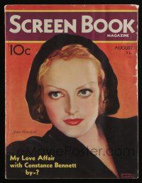 4b239 SCREEN BOOK magazine Aug 1932 art of Joan Crawford by Martha Sawyers, Clara Bow's comeback!