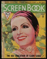 4b245 SCREEN BOOK magazine August 1935 art of Greta Garbo, spend an evening with Joan Crawford!