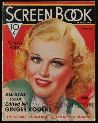 4b246 SCREEN BOOK magazine February 1936 art of Ginger Rogers by Zoe Mozert, Jean Harlow is wise!