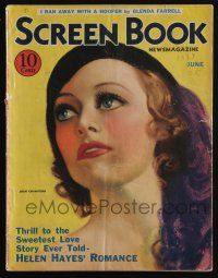 4b242 SCREEN BOOK magazine June 1933 art of Joan Crawford, Glenda Farrell ran away with a hoofer!