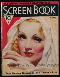4b252 SCREEN BOOK magazine October 1936 art of Marlene Dietrich by Zoe Mozert, Raft finds love!