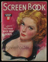 4b255 SCREEN BOOK magazine September 1937 art of Alice Faye by Zoe Mozert, Frances Farmer in color!