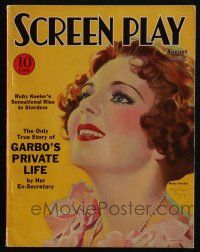 4b268 SCREEN PLAY magazine August 1933 art of Ruby Keeler by Henry Clive, Garbo's Private Life!