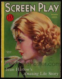 4b266 SCREEN PLAY magazine December 1932 art of Constance Bennett by Henry Clive, Harlow's story!