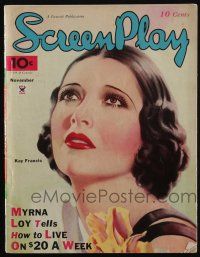 4b269 SCREEN PLAY magazine Nov 1934 art of Kay Francis by Al Wilson, what Cagney's brother thinks!