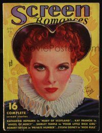 4b305 SCREEN ROMANCES magazine July 1936 art of Katharine Hepburn by Earl Christy, Fields in Poppy!