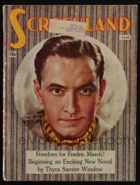 4b283 SCREENLAND magazine April 1937 art of Fredric March by Marland Stone, James Stewart & more!