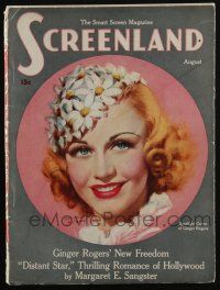 4b281 SCREENLAND magazine August 1936 art of Ginger Rogers by Marland Stone, unstarred beauties!