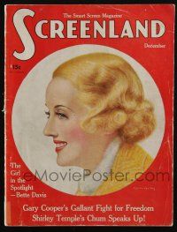 4b279 SCREENLAND magazine December 1935 art of Bette Davis by Charles Sheldon, Shirley Temple!