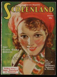 4b277 SCREENLAND magazine January 1932 art of Janet Gaynor by Edward L. Chase, Gable the menace!