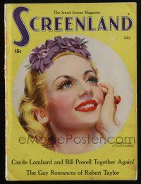 4b280 SCREENLAND magazine July 1936 art of Carole Lombard by Marland Stone, sexy Jean Harlow!